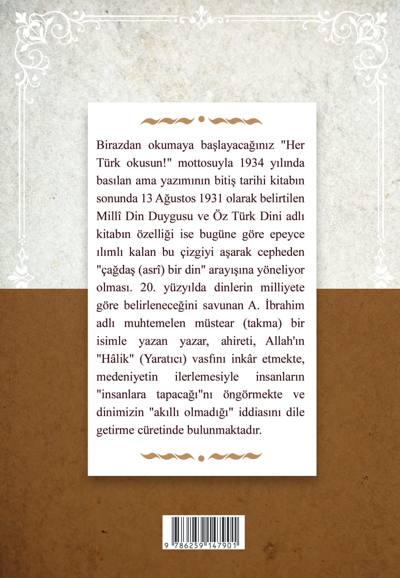 Millî Din Duygusu ve Öz Türk Dini arka kapağı
